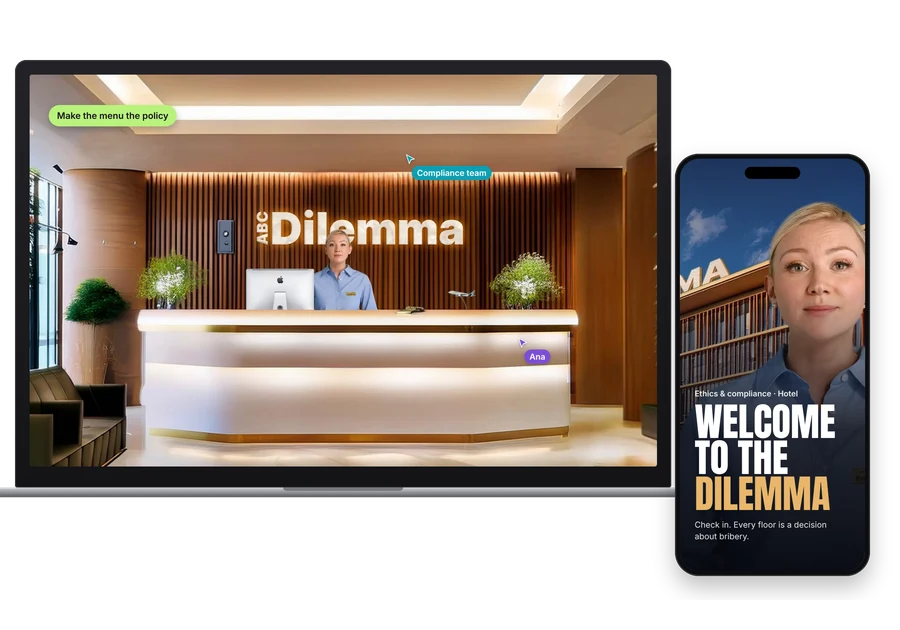 The anti-bribery Dilemma Hotel on a laptop and a phone