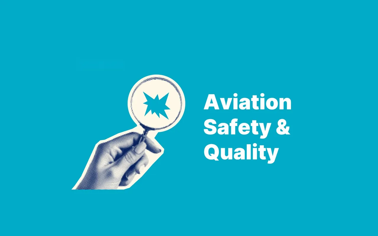 Aviation safety and quality title screen, a hand holding a magnifying glass