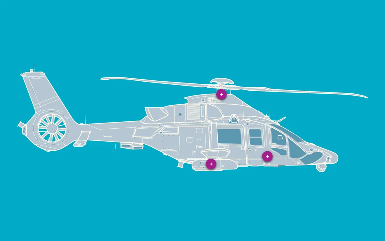 A helicopter diagram with hotspots to explore
