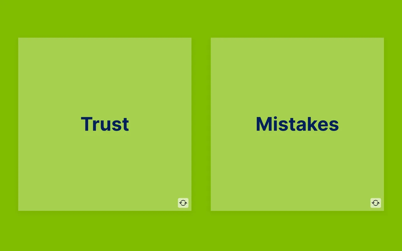 Flip cards on trust and mistakes