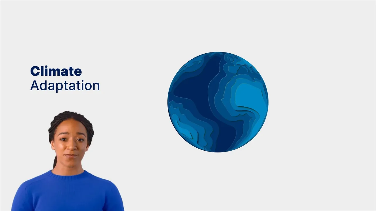 The presenter introduces climate adaptation beside a paper-cut globe