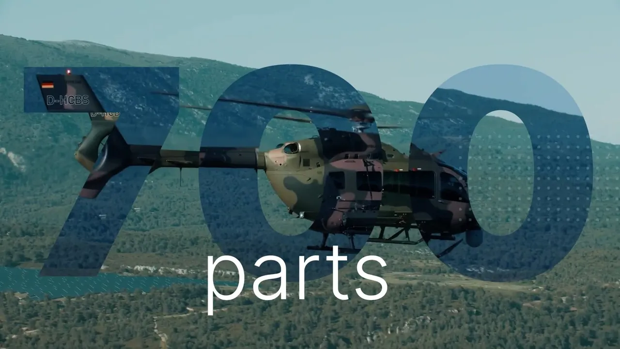 700 parts, over a helicopter in flight