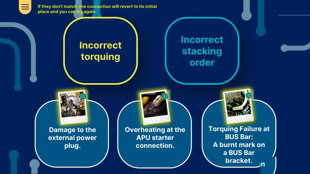 A matching exercise linking incorrect torquing and stacking order to the damage they caused