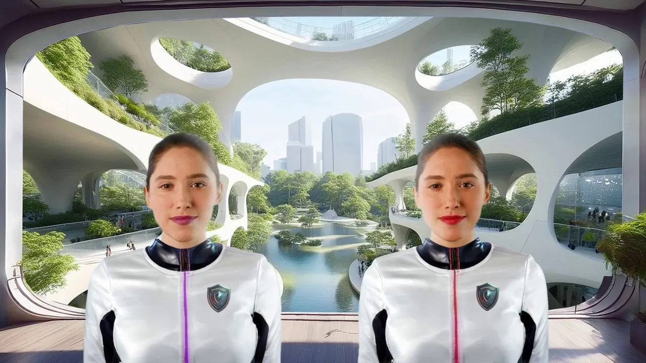 Two Guardians in a futuristic green city
