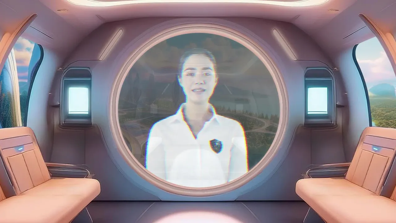 A Guardian appearing as a hologram in the spaceship window