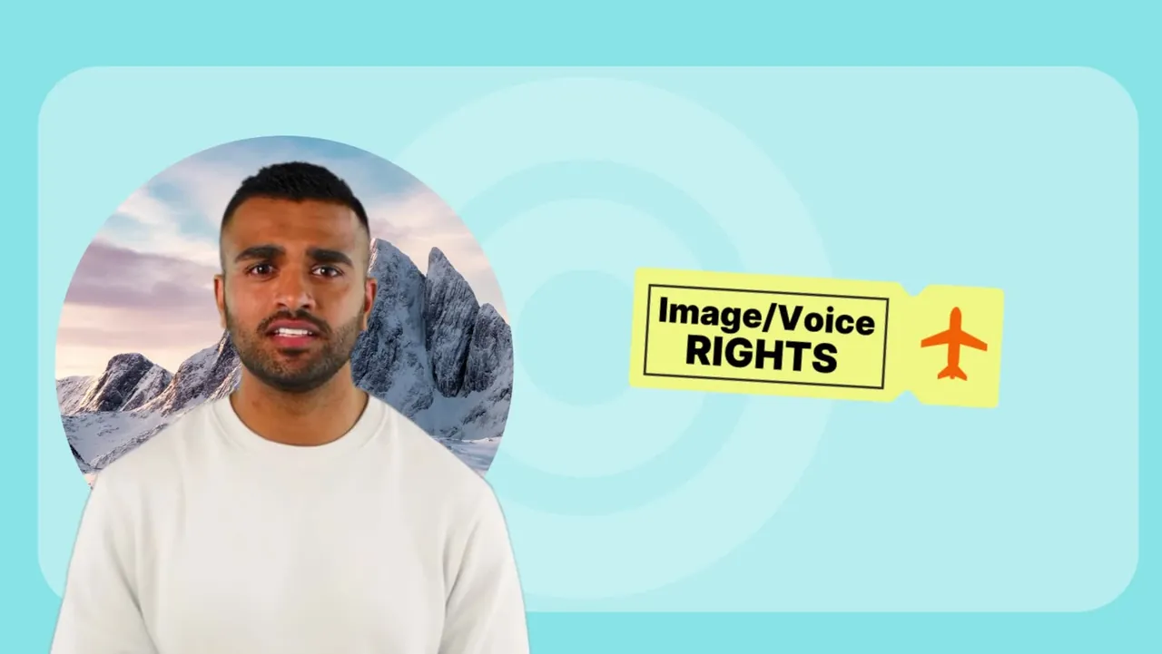 The presenter with an image and voice rights ticket