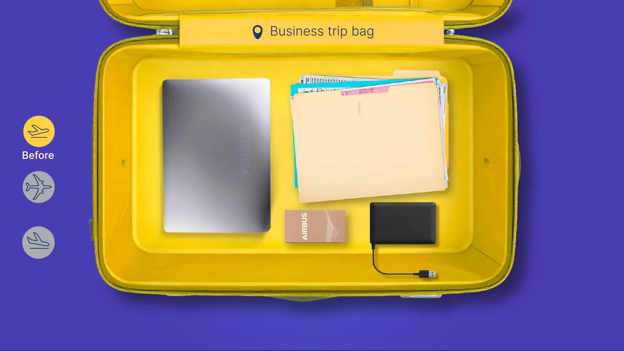 The business trip bag: laptop, files and a hard drive