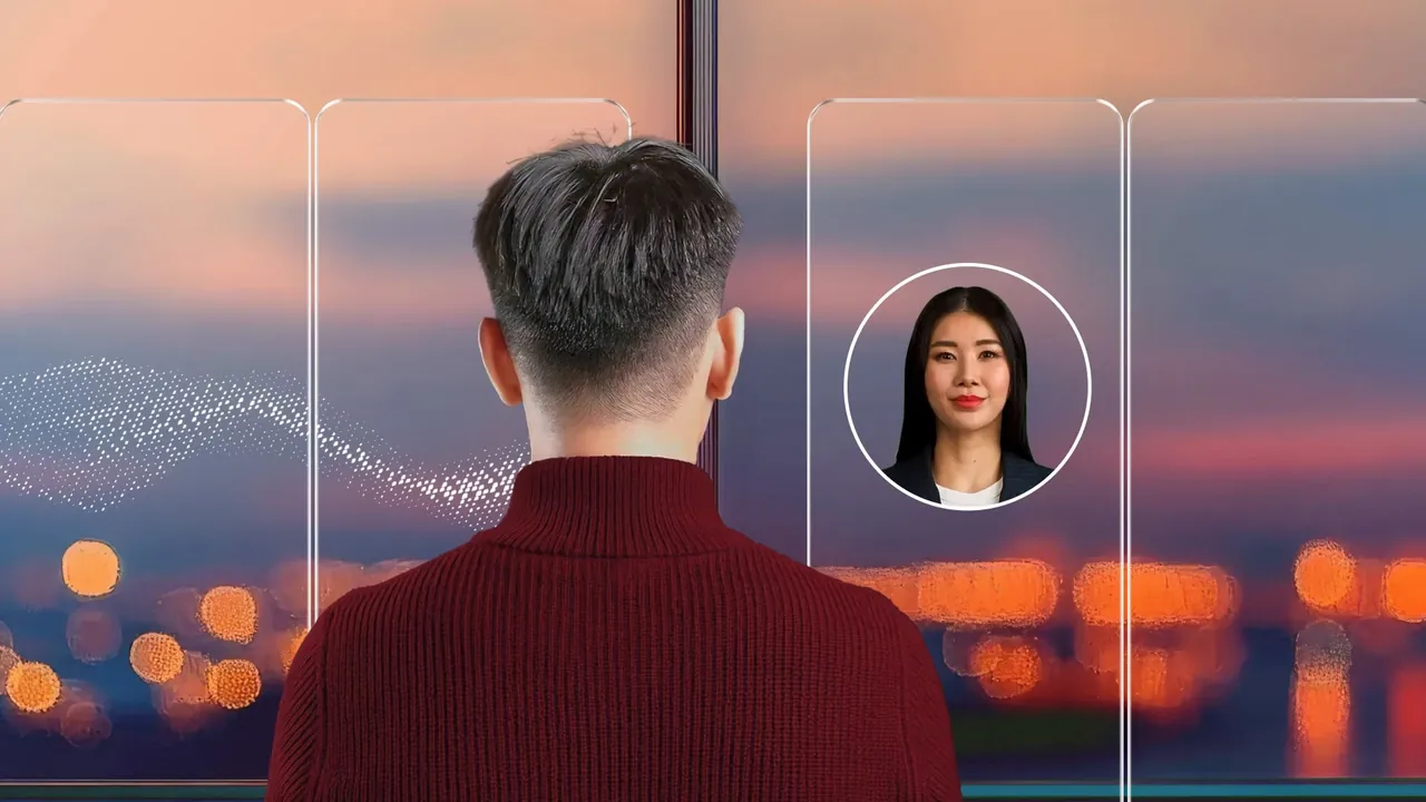 A salesperson looking out over the city, the compliance presenter beside him