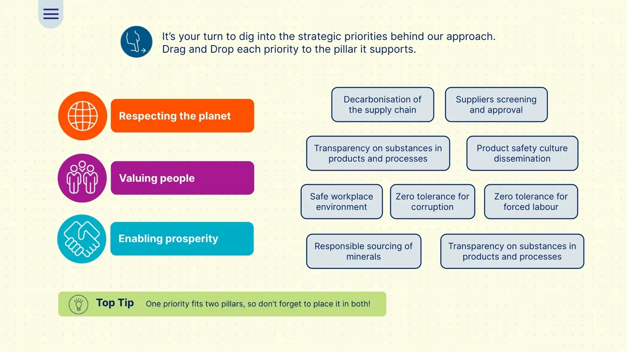 Drag each supply chain priority to the pillar it supports