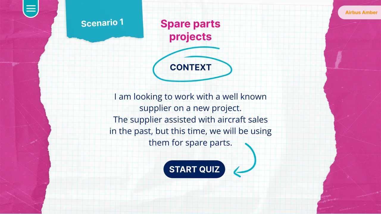 Scenario 1, spare parts projects: a well known supplier, once used for aircraft sales